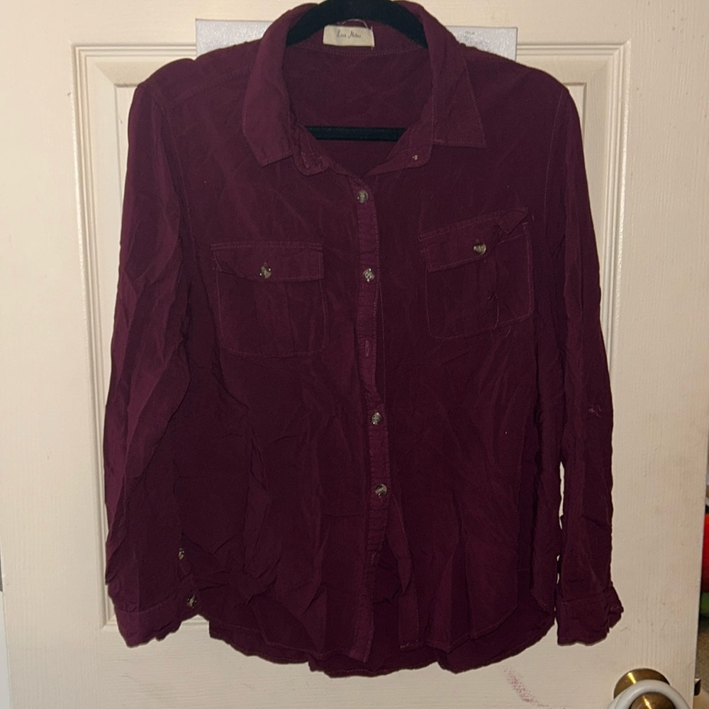 Love Notes Burgundy Button Down